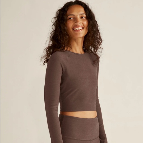 NWT Beyond Yoga Spacedye Enlighten Cropped Pullover in Truffle Heather - Picture 3 of 7